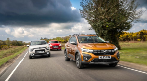 Citroen Dacia and Suzuki cars on the road from front